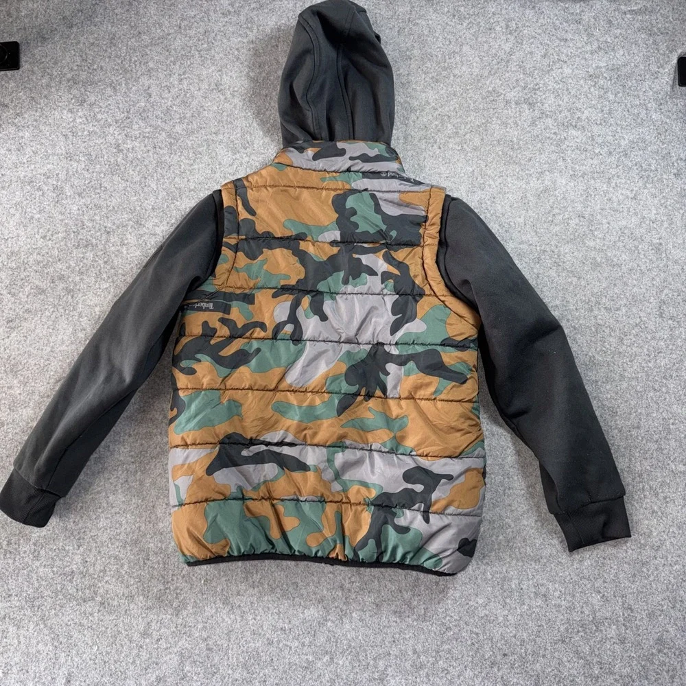 Timberland Hybrid Puffer Hoodie Boys L 14/16 Camo Quilted Full Zip Jacket